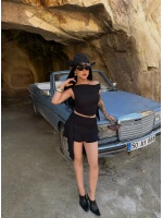 Siyah Degaje Yaka Etekli İkili Takım