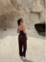 Kahve Luxe Drapeli Askılı Tulum