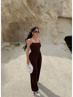 Kahve Luxe Drapeli Askılı Tulum