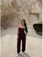 Kahve Luxe Drapeli Askılı Tulum