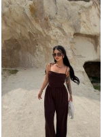 Kahve Luxe Drapeli Askılı Tulum