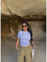 Beyaz Glam Basic Taşlı Crop