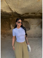 Beyaz Glam Basic Taşlı Crop