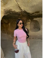 Pembe Glam Basic Taşlı Crop