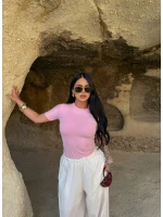 Pembe Glam Basic Taşlı Crop