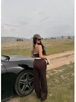Kahve Garnili Modal İkili Takım
