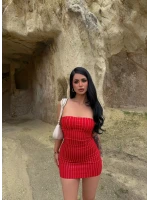 Kırmızı Midnight Taşlı Mini Elbise