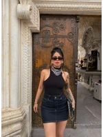 Yüksek Bel Denim Etek