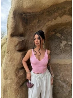 Pembe Fırfırlı Triko Büstiyer