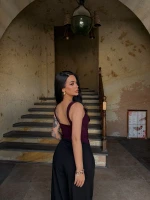 Bordo Göğüs Bağcıklı Biyeli Crop