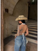 Beyaz Sırt Dekolte Droplu Bluz