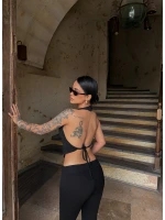 Siyah Sırt Dekolte Droplu Bluz