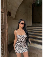 Leopar İp Askılı Digital Elbise