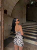 Leopar İp Askılı Digital Elbise