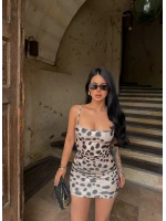 Leopar İp Askılı Digital Elbise