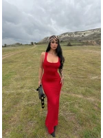 Kırmızı Sırt Çapraz Maxi Elbise