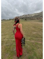 Kırmızı Sırt Çapraz Maxi Elbise