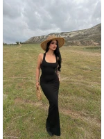 Siyah Sırt Çapraz Maxi Elbise