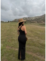 Siyah Sırt Çapraz Maxi Elbise