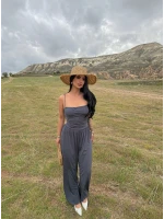 Antrasit Luxe Drapeli Askılı Tulum