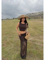 Kahve Güpürlü Büstiyer Etek İkili Takım