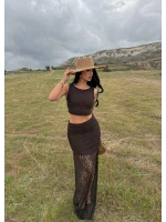 Kahve Güpürlü Büstiyer Etek İkili Takım