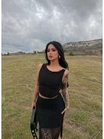 Siyah Güpürlü Büstiyer Etek İkili Takım