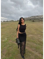 Siyah Güpürlü Büstiyer Etek İkili Takım