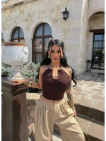 Kahve Boyundan Bağlamalı Halka Crop