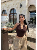 Kahve Boyundan Bağlamalı Halka Crop