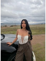 Beyaz Kuşgözü Dantelli Bodysuit