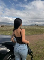 Siyah Kuşgözü Dantelli Bodysuit