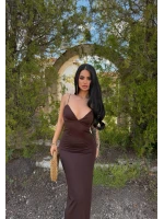 Kahve İp Askılı Maxi Basic Elbise