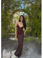 Kahve İp Askılı Maxi Basic Elbise