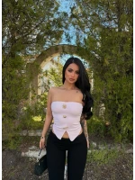 Pudra Sun Aksesuarlı Straplez Crop