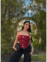 Bordo Sun Aksesuarlı Straplez Crop