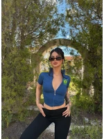 Mavi Yaka Fermuarlı Brasil Crop