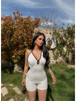 Beyaz Boyundan Bağlamalı Tulum