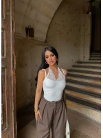 Beyaz Boyundan Geçmeli Güpürlü Bodysuit