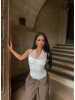 Beyaz Boyundan Geçmeli Güpürlü Bodysuit