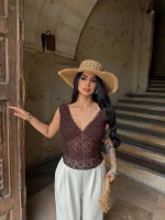 Kahve Bella Güpürlü Bluz