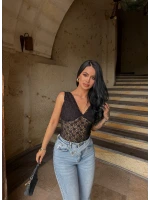 Siyah Bella Güpürlü Bluz