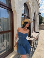 Straplez Denim Çan Elbise