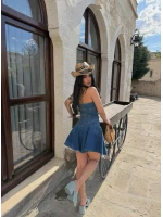 Straplez Denim Çan Elbise