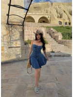 Straplez Denim Çan Elbise