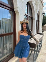Straplez Denim Çan Elbise