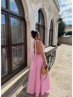 Pembe Sırt Dekolte Dökümlü Maxi Elbise