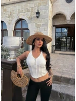 Beyaz Fermuarlı Korse Crop