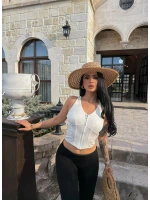 Beyaz Fermuarlı Korse Crop