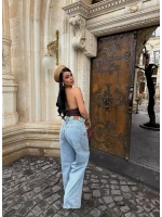 Mavi Yüksek Bel Baggy Denim